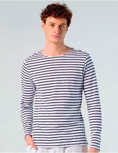 S-01402-Mens Long Sleeve Striped T-Shirt Marine